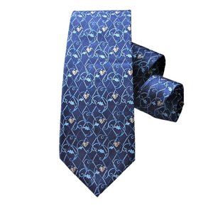 Men Navy Ice Blue Multicolor Nina Ricci silk tie Leaf Motif 100% Silk Fr…